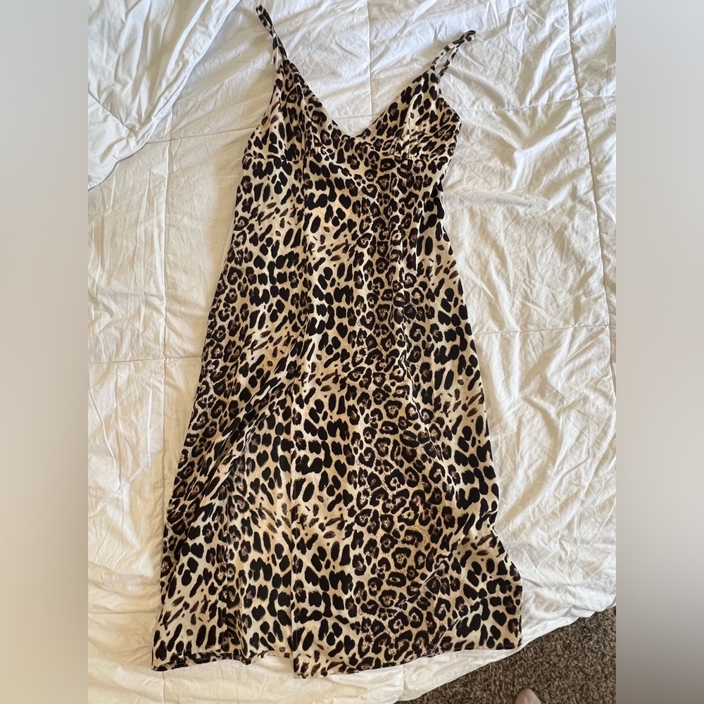 NECTAR Leopard Thigh Slit Dress